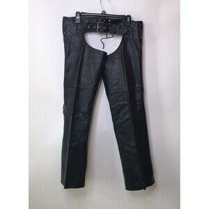 Unik Black Faux Leather Open-Front Chaps Pants with Studded Waist
